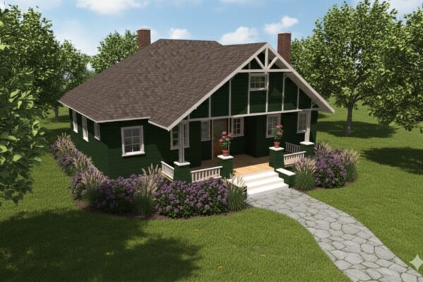 Elsmore prefab bungalow front porch with columns